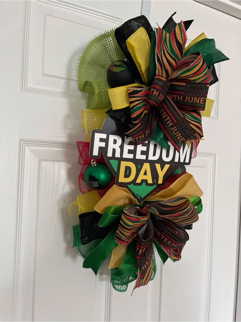 Freedom Day Decorative Juneteenth Door Hanger in Green, Yellow & Black